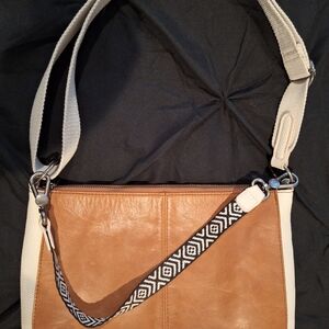 The SAK Tan LEATHER Crossbody Bag with Patterned Strap